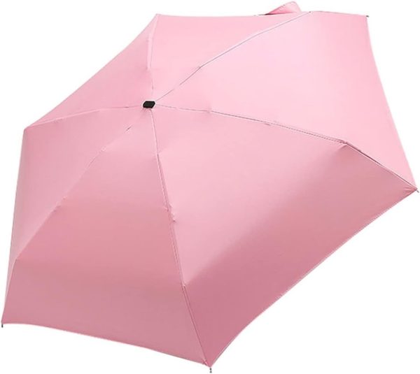 Umbrella Umbrella Flat Lightweight Parasol 5 Folding Sun Mini Foldable Umbrella Couple Short Handle Wind Durable Resistant Umbrella, Pink