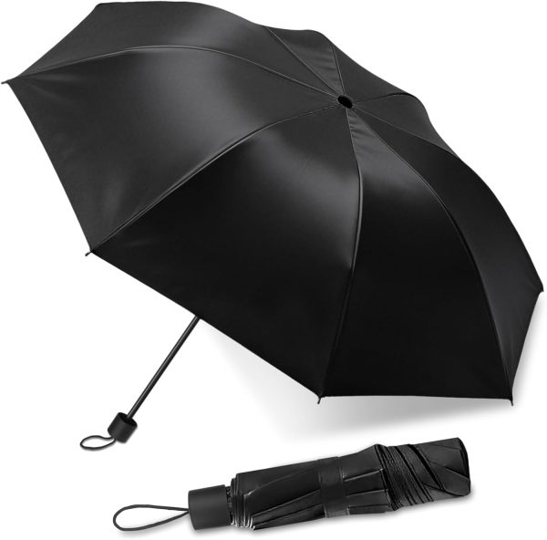 Quality Compact Travel Folding Umbrellas Windproof Waterproof for Men Women Ladies Girls, Classic Black Portable UV Canopy for Handbag Backpack, Lightweight Handy Umbrella for Outdoor Sunny Rainy Windy Days