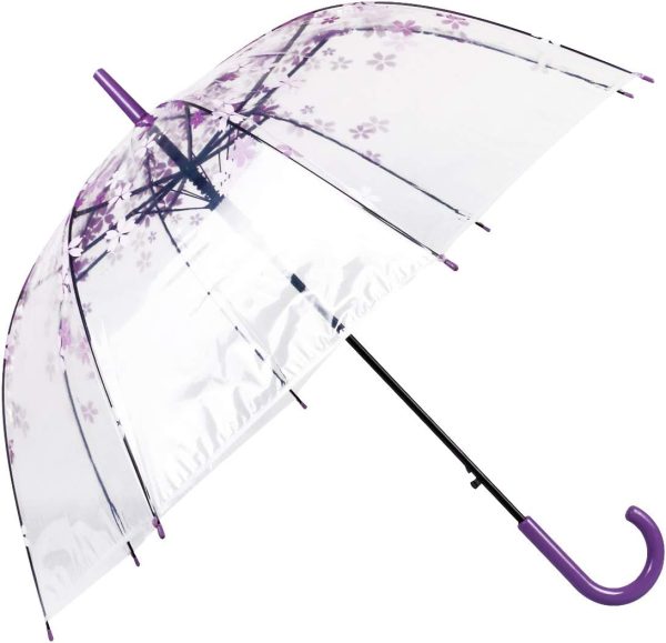 Clear Cherry Umbrella Auto Open Transparent Windproof for Kids or Outdoor Weddings 32 Inches Diameter,