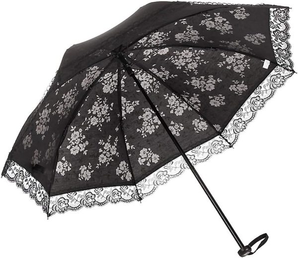 Vintage Lace Parasol, Women's Outdoor UV Sun Parasol Flower Embroidery Folding Umbrella, Lace Pattern for Small Umbrella Series Full of Feminine