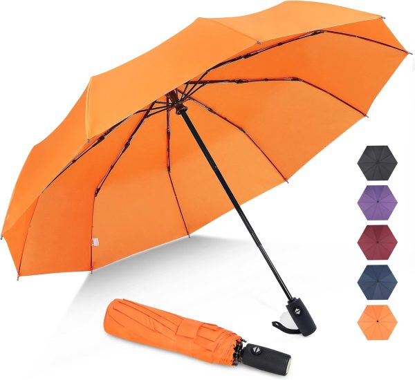 Travel Umbrella Compact - 10 Ribs Portable Collapsible Umbrellas for Rain Windproof -  Automatic Small Folding Umbrella Lightweight Packable Umbrella for Women Men