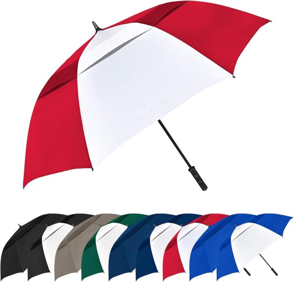 The Vented Tornado 64" Large Oversize Windproof Automatic Open Golf Umbrella, Heavy Duty Thick Fiberglass Ribs Waterproof Wind Vent Portable 2 Person Golf Umbrella for Men and Women - Navy Blue
